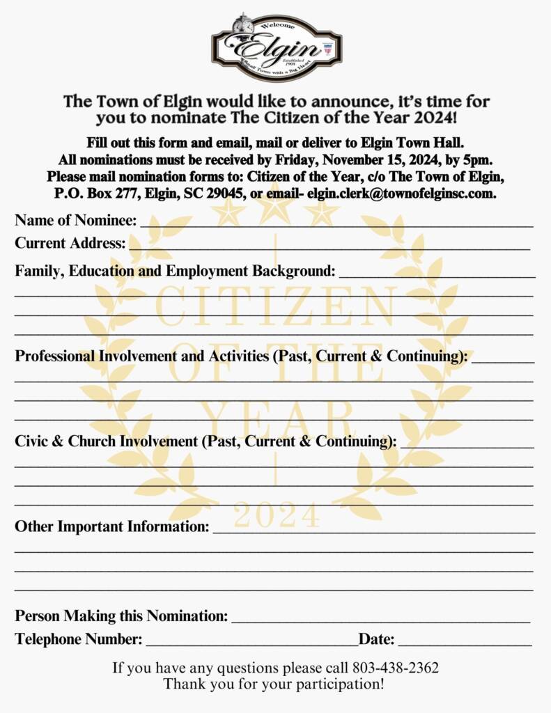 Citizen Of The Year Nomination Form