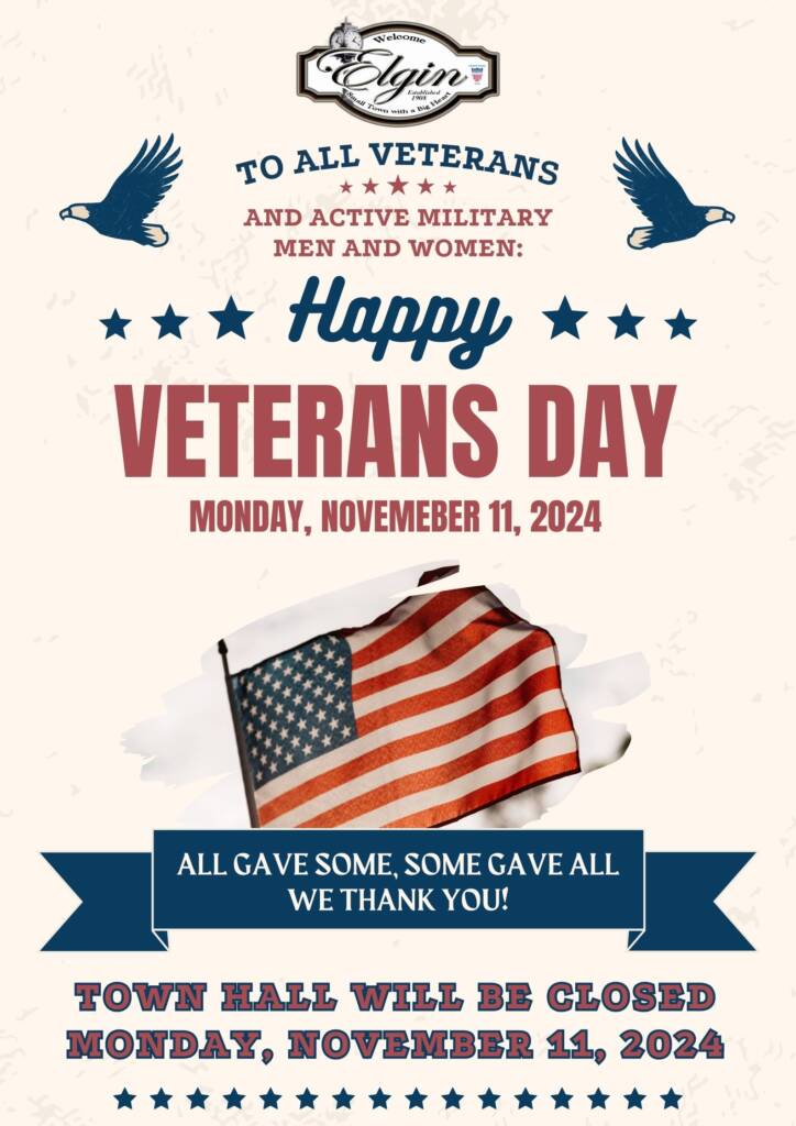 A notice to residents that the Town Hall will be closed on Veterans Day