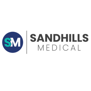 Sandhills Medical logo with SM in a blue circle beside the company name in bold gray text, serving residents of Elgin.